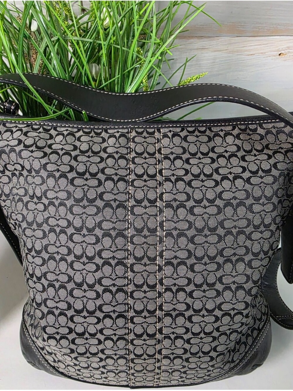Coach Black and Gray Signature Jacquard Shoulder Bag